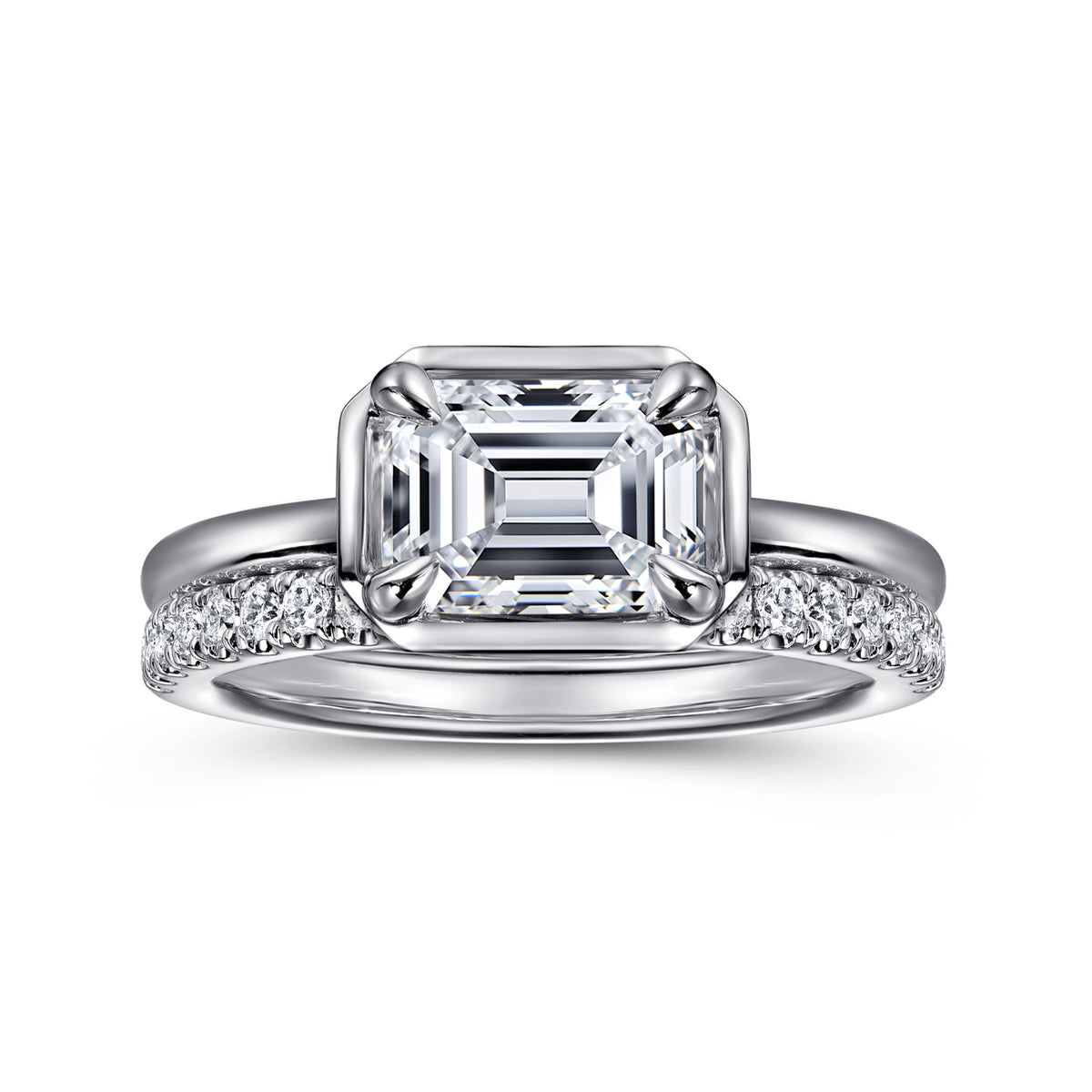 14K White Gold Emerald Cut Diamond Engagement Ring - View 3