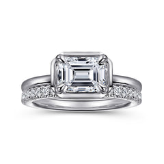14K White Gold Emerald Cut Diamond Engagement Ring thumbnail 3