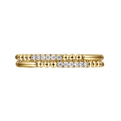 14K Yellow Gold Beaded Diamond Stackable Ring thumbnail 6