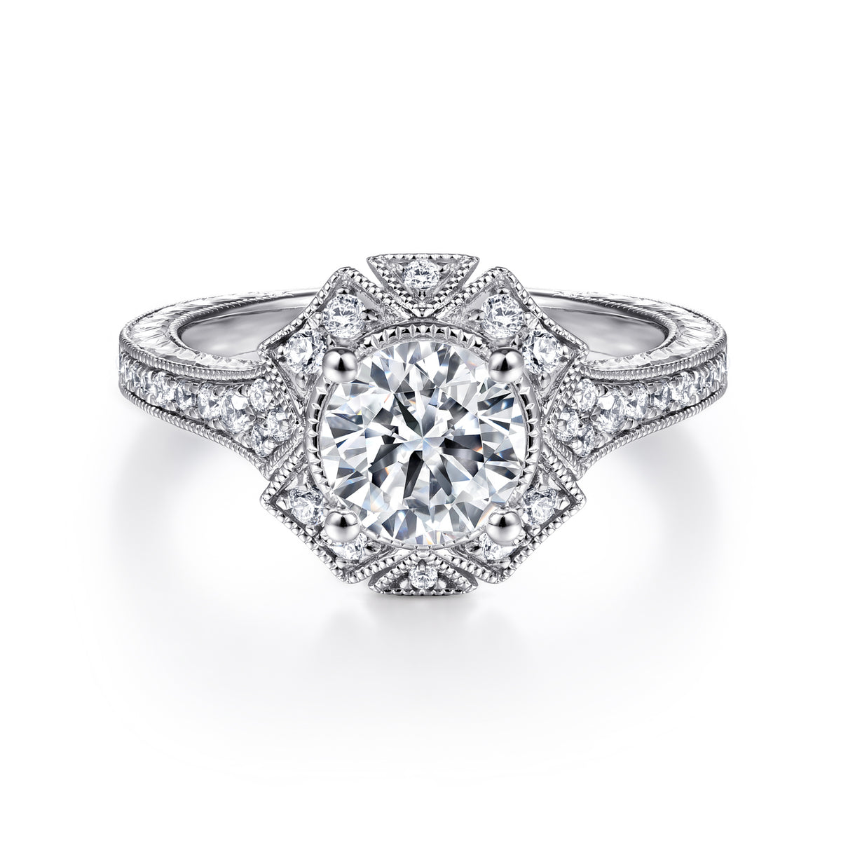Art Deco Halo Diamond Engagement Ring - View 1