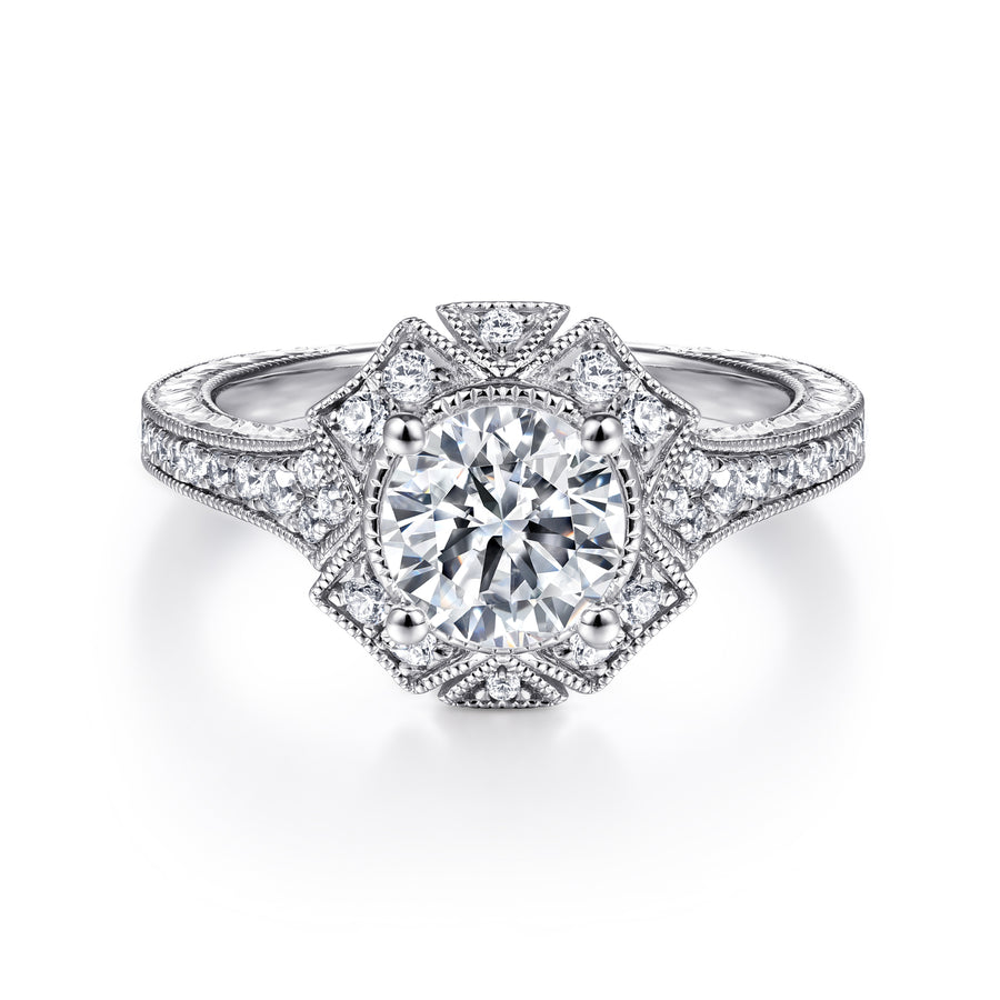 Art Deco Halo Diamond Engagement Ring