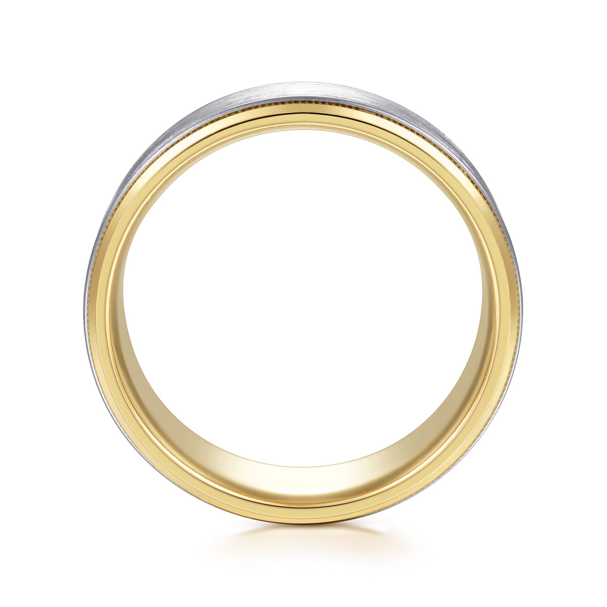 14K White-Yellow Gold 8mm Two Tone Beveled Edge Men's Wedding Band in Satin Finish - View 2