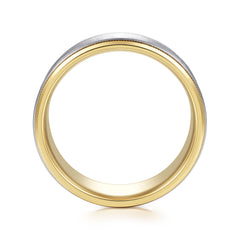 14K White-Yellow Gold 8mm Two Tone Beveled Edge Men's Wedding Band in Satin Finish thumbnail 2