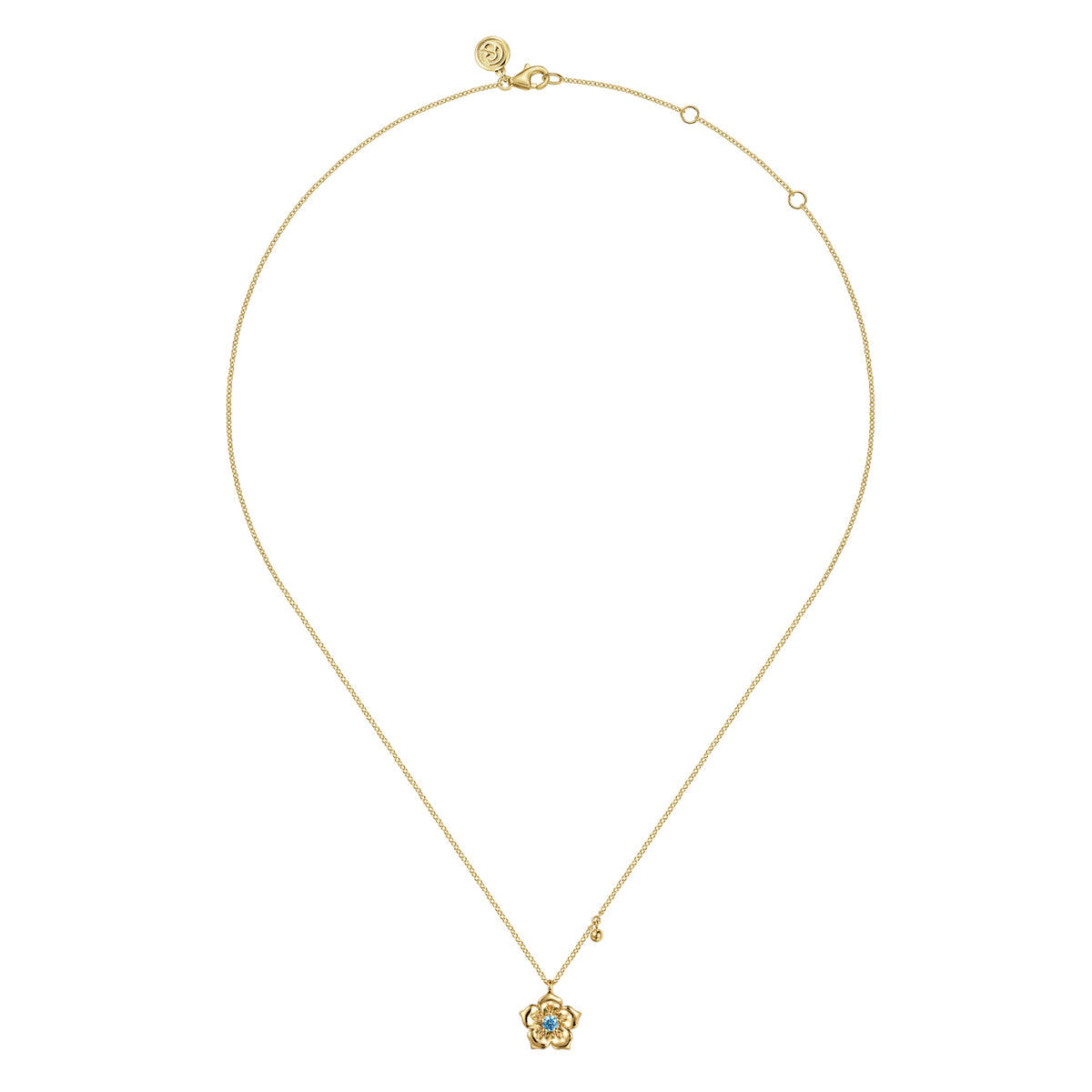 14K Yellow Gold Blue Topaz Floral Drop Necklace - View 2