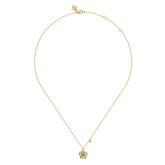 14K Yellow Gold Blue Topaz Floral Drop Necklace thumbnail 2