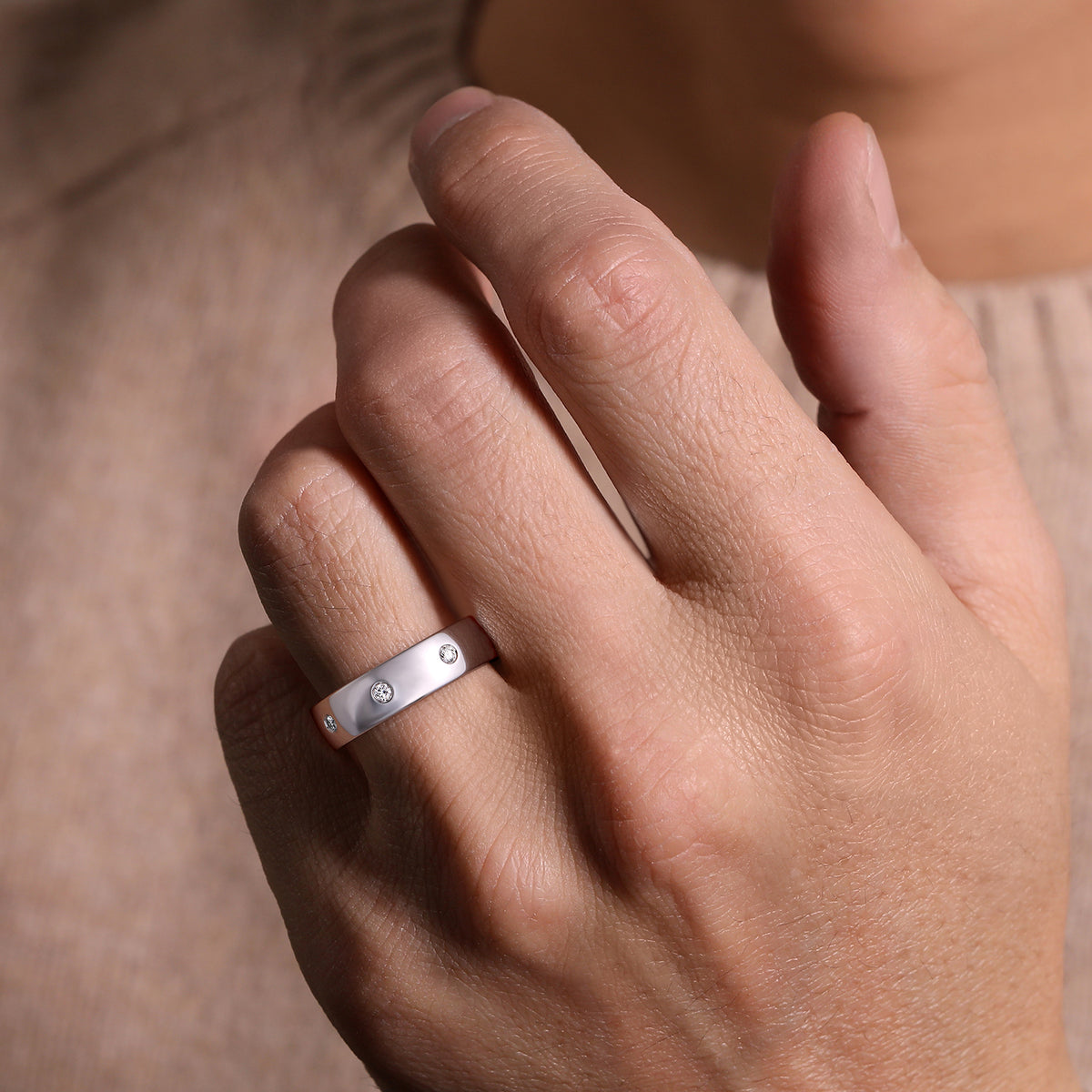 14K White Gold Diamond Men's Wedding Ring in High Polished Finish - View 5