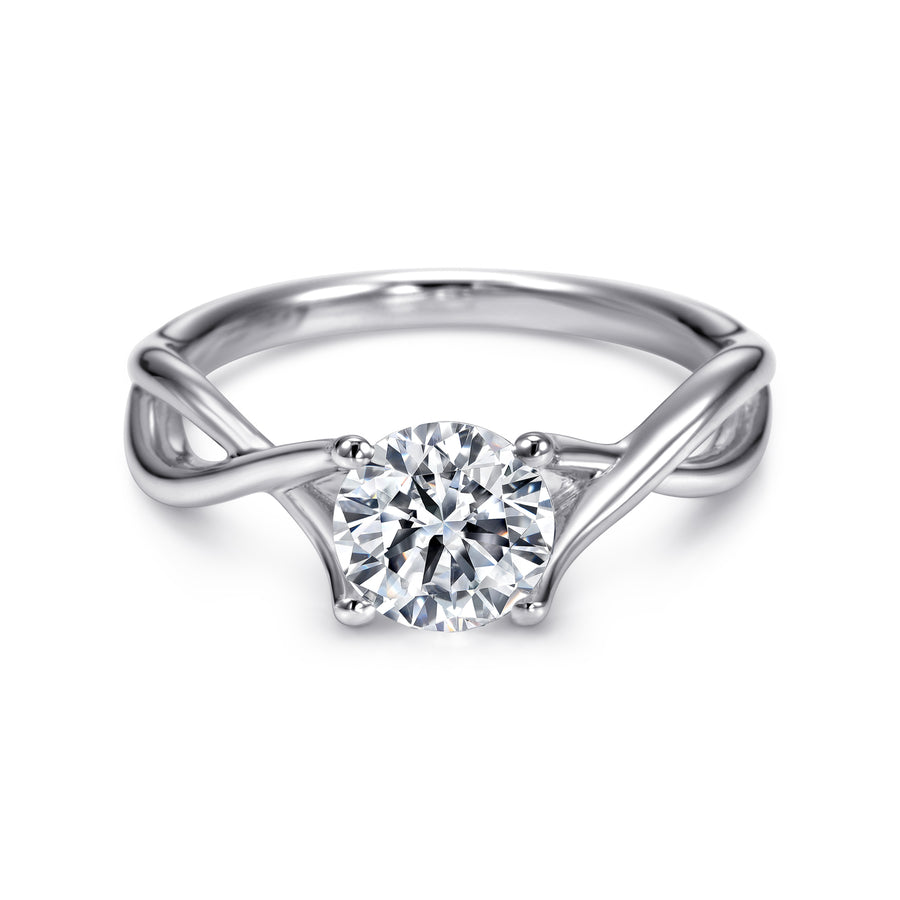 14K White Gold Round Twisted Diamond Engagement Ring