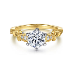 14K White-Yellow Gold Floral Round Diamond Engagement Ring thumbnail 1