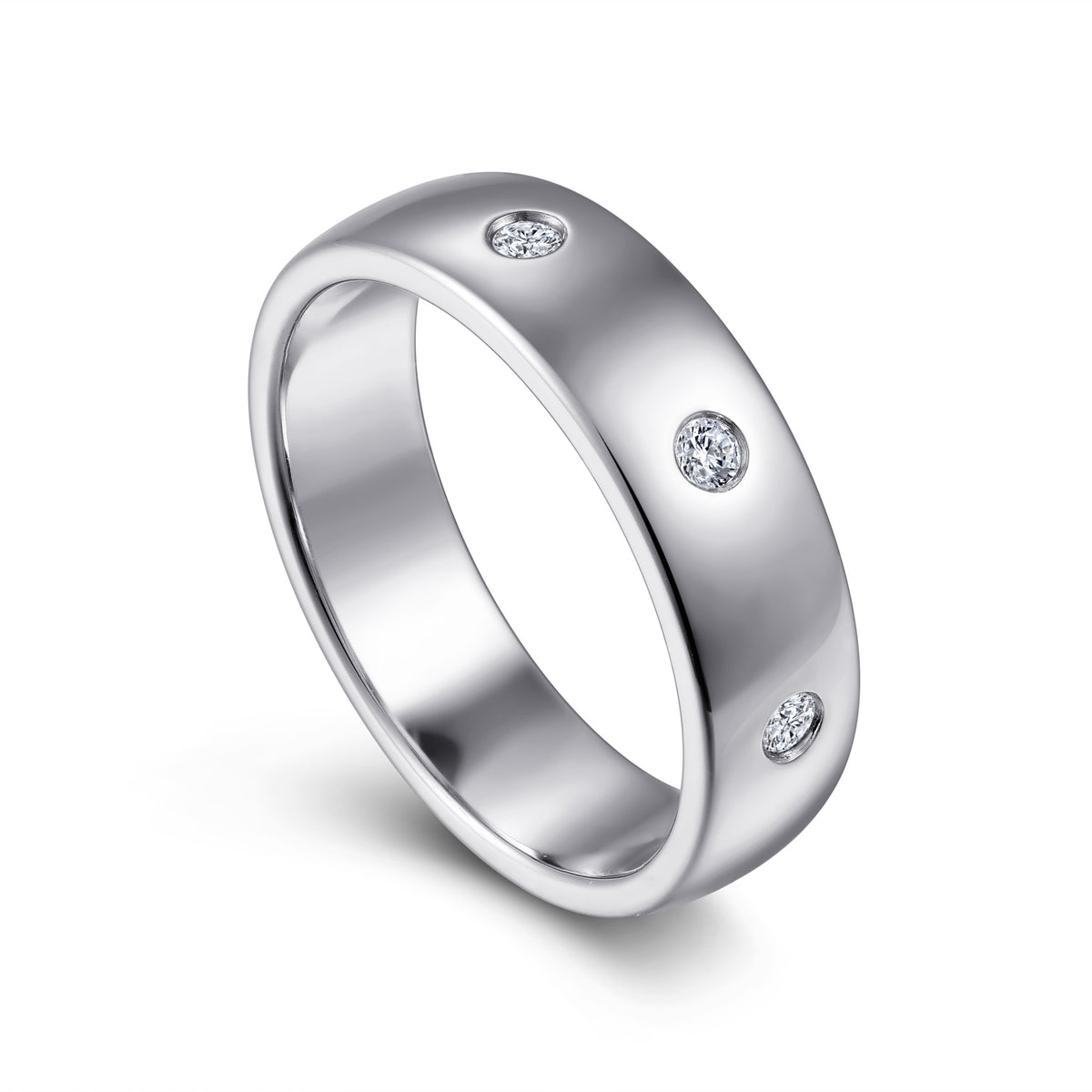 14K White Gold Diamond Men's Wedding Ring in High Polished Finish - View 3