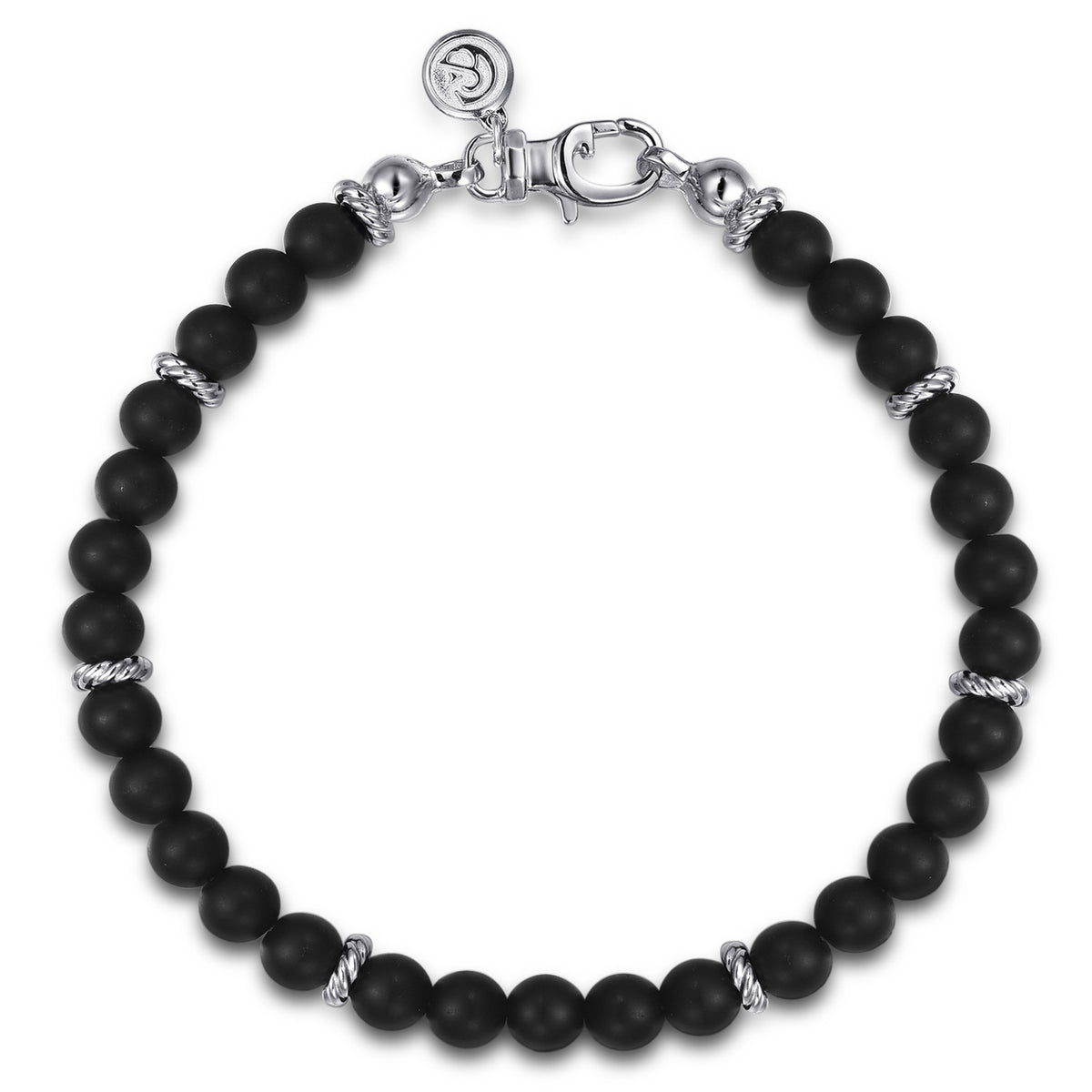 Sterling Silver and 6mm Matte Onyx Beaded Bracelet - View 1