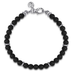 Sterling Silver and 6mm Matte Onyx Beaded Bracelet thumbnail 1