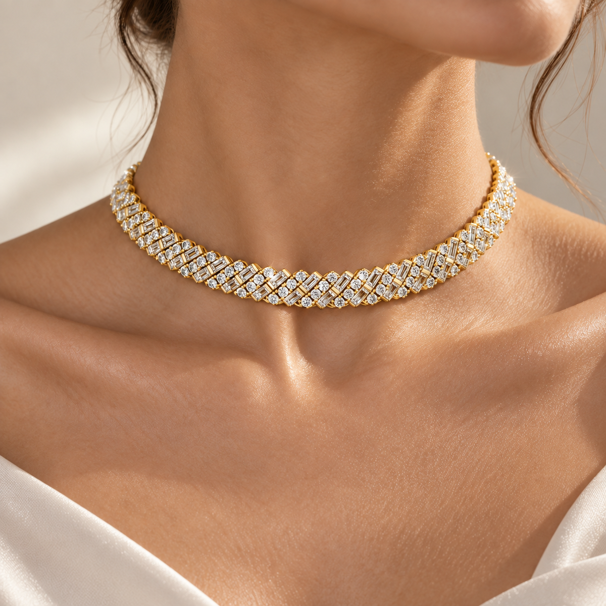14K Yellow Gold Lab-Grown Diamond Choker Necklace — 21.45 CTW - View 1