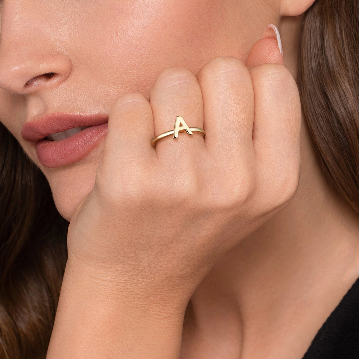 14K Yellow Gold Initial A Stackable Ring - View 5