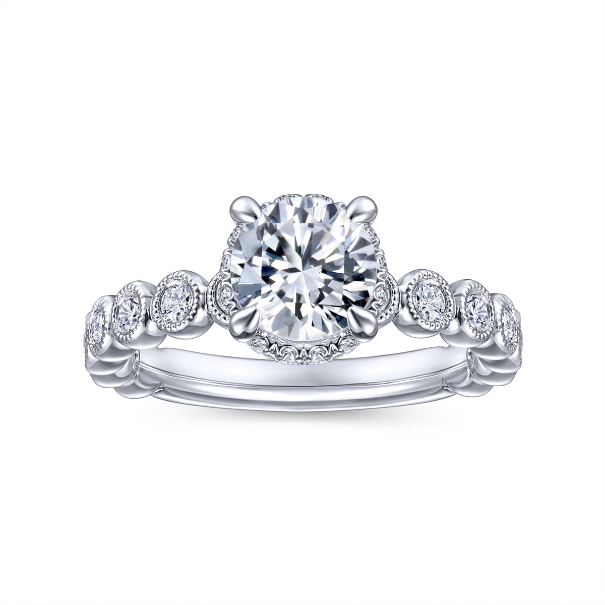 Vintage Inspired 14K White Gold Round Diamond Engagement Ring - View 5