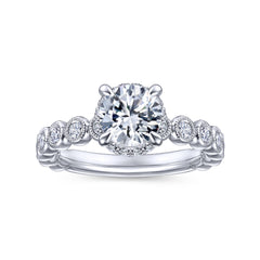 Vintage Inspired 14K White Gold Round Diamond Engagement Ring thumbnail 5