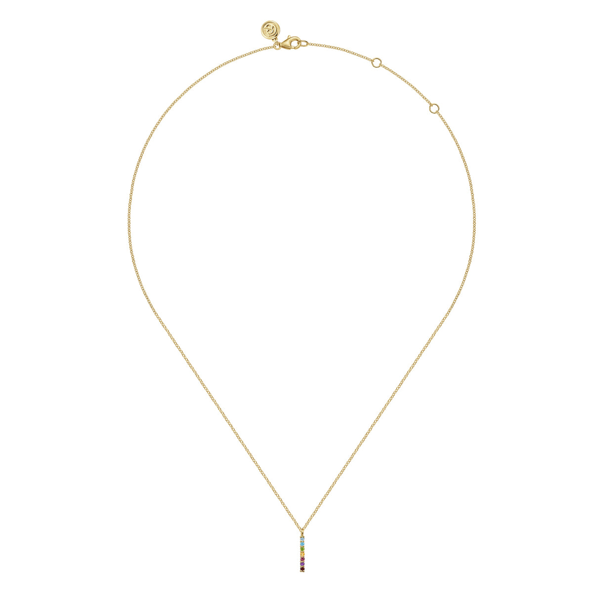 14K Yellow Gold Rainbow Color Stone Bar Necklace - View 2