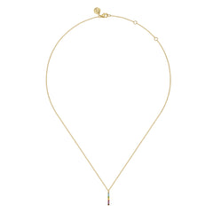 14K Yellow Gold Rainbow Color Stone Bar Necklace thumbnail 2