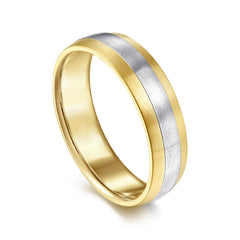 14K White-Yellow Gold 6mm Two Tone Men's Wedding Band in Satin Finish thumbnail 3