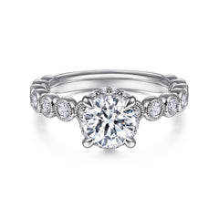 Vintage Inspired 14K White Gold Round Diamond Engagement Ring thumbnail 1