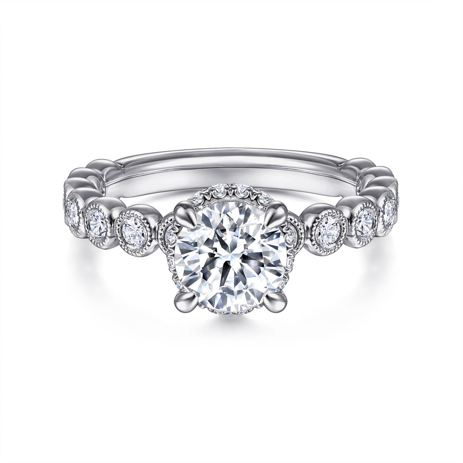 Vintage Inspired 14K White Gold Round Diamond Engagement Ring