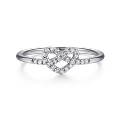 14K White Gold Diamond Pretzel Love Knot Heart Ring thumbnail 1