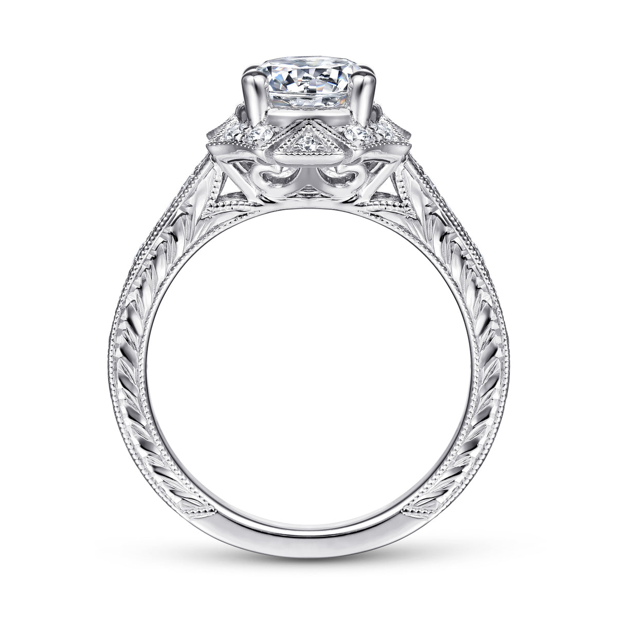 Art Deco Halo Diamond Engagement Ring - View 2
