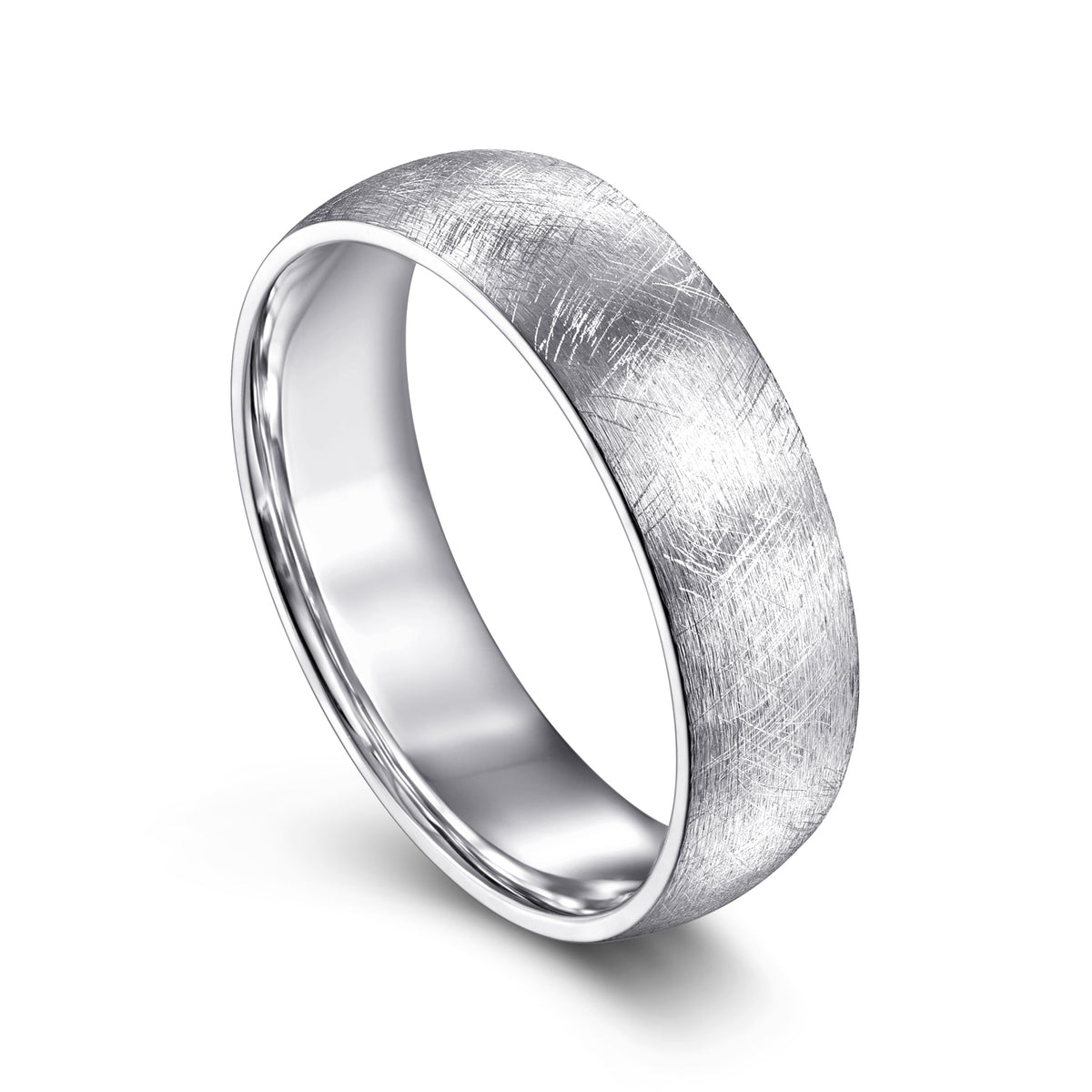 14K White Gold 6mm Men's Wedding Band in Diamond Brush Finish - View 3