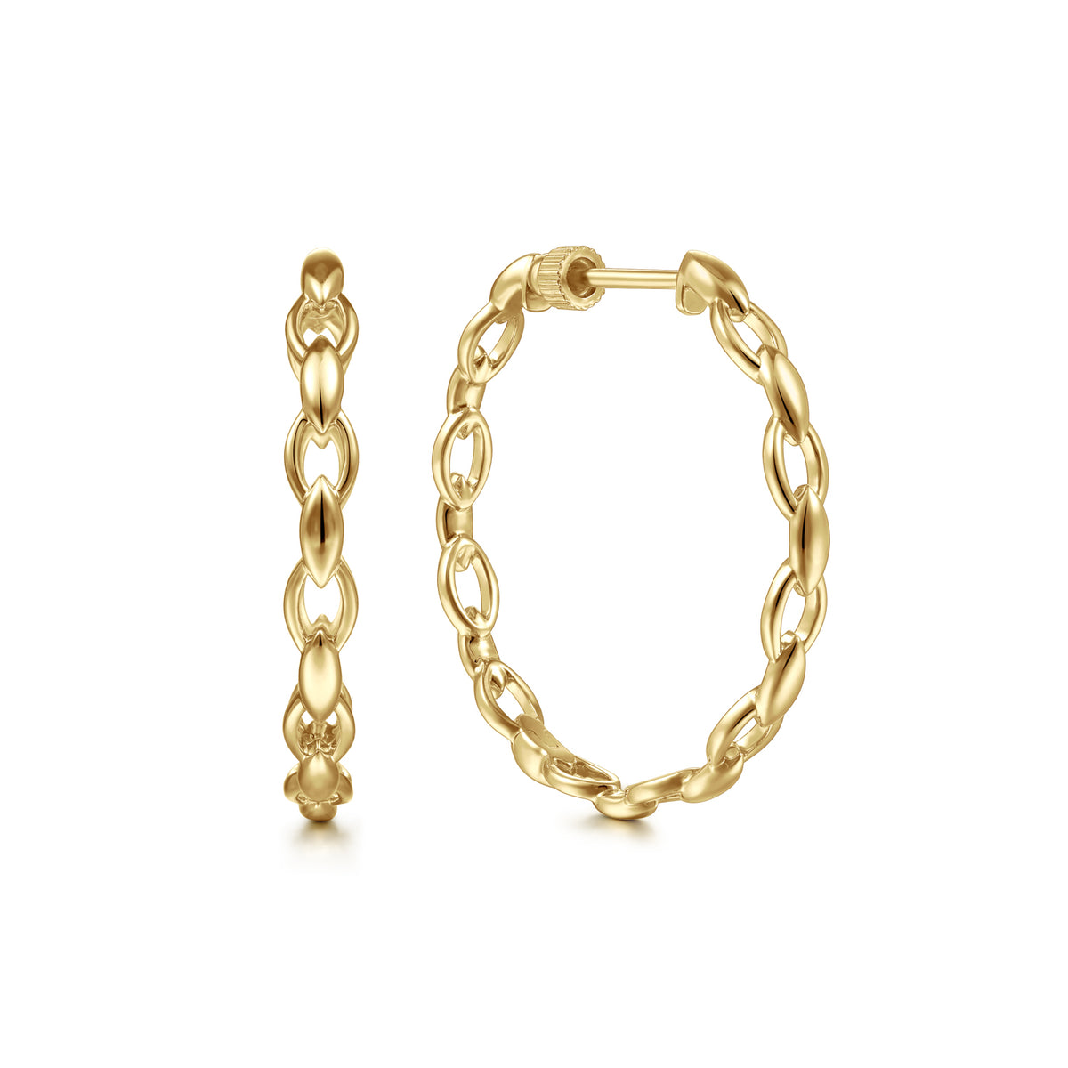 14K Yellow Gold 30mm Chain Pattern Hoop Earrings - View 1