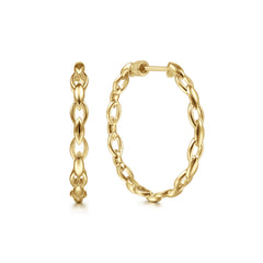 14K Yellow Gold 30mm Chain Pattern Hoop Earrings thumbnail 1