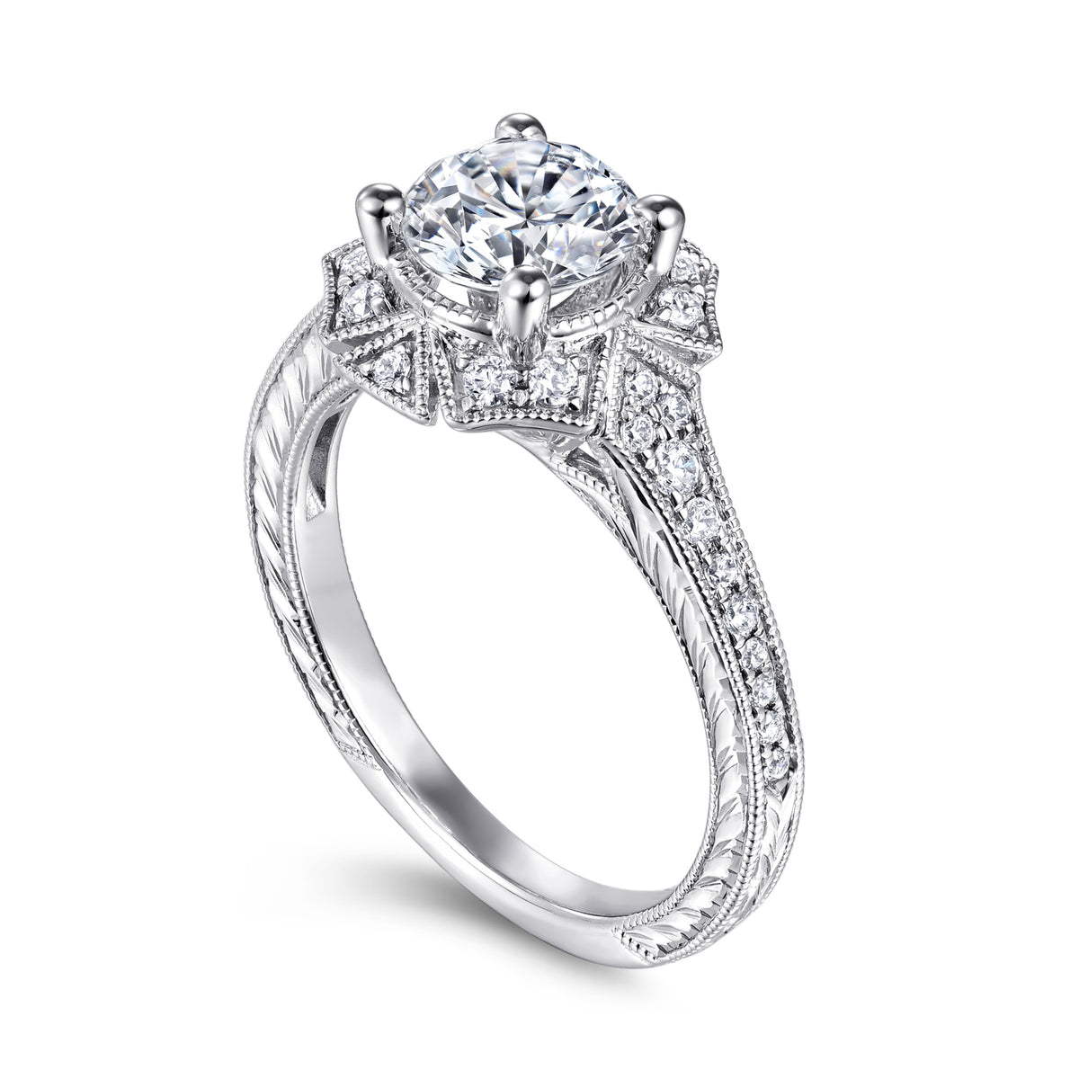 Art Deco Halo Diamond Engagement Ring - View 3