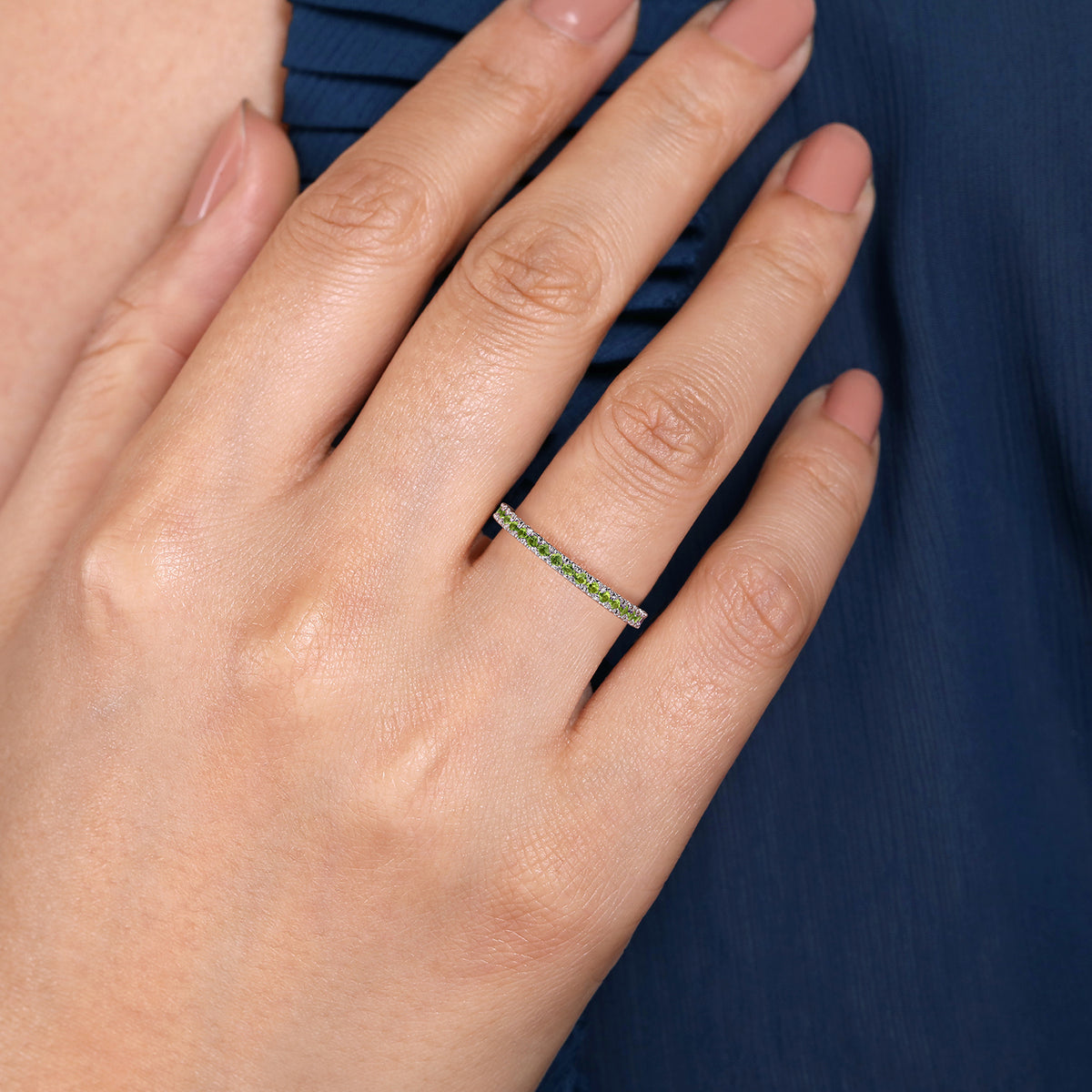 14K White Gold Peridot Stackable Ring - View 5