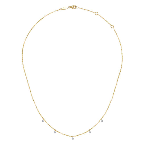 14K White & Yellow Gold Diamond Droplet Necklace