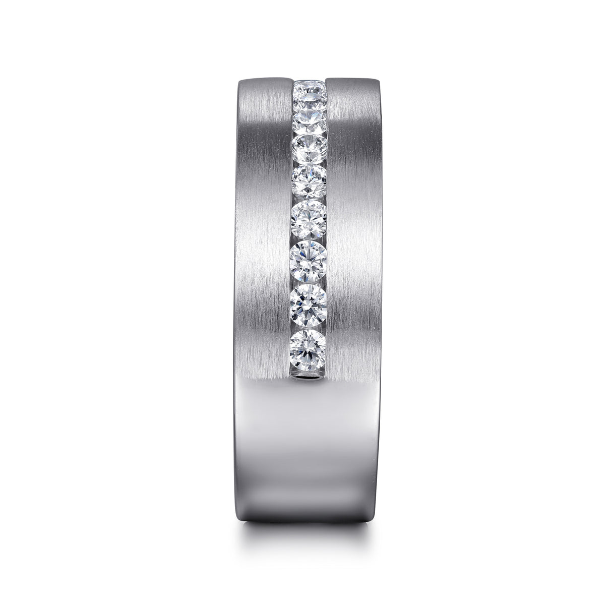 14K White Gold Diamond Men's Wedding Ring in Satin Finish - View 4