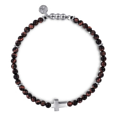 925 Sterling Silver Cross Bracelet with 4mm Tiger Eye Beads thumbnail 1