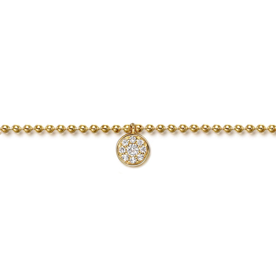 14K Yellow Gold Beaded White Sapphire Pave Charm Bracelet