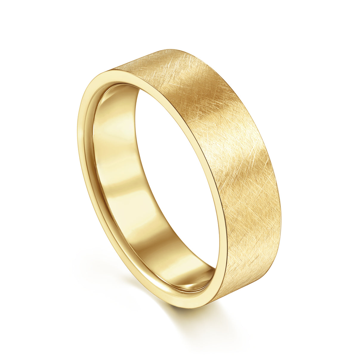 14K Yellow Gold 6mm Men's Wedding Band in Brushed Finish - View 3