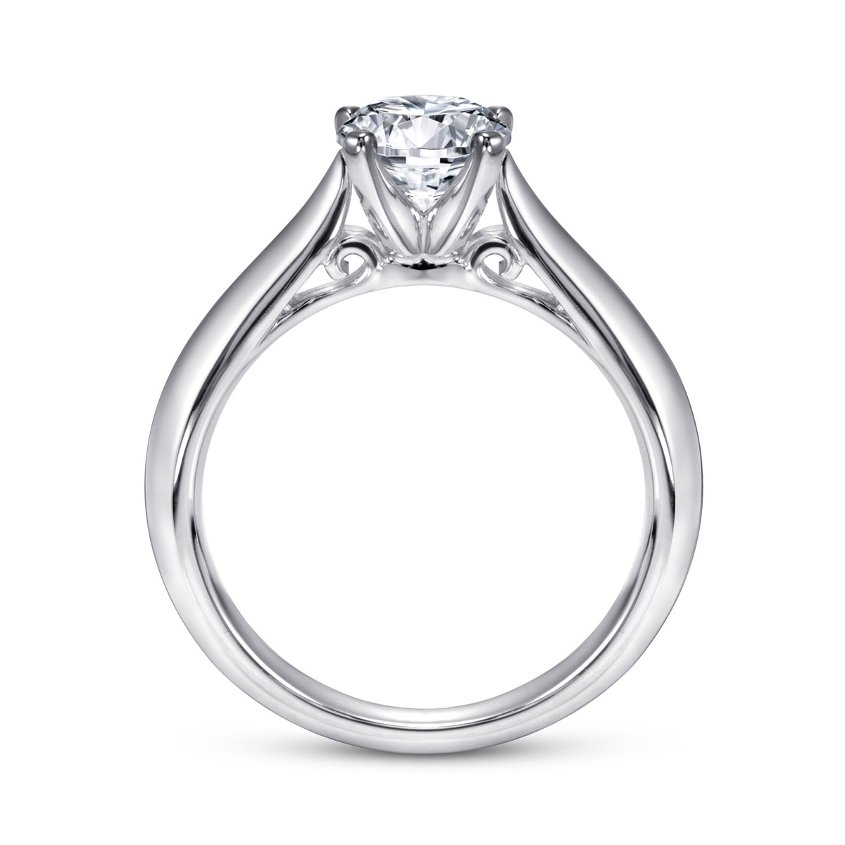 Slim-Band Round Solitaire Diamond Engagement Ring - View 1