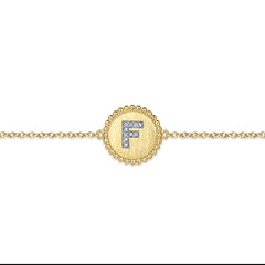 14K Yellow Gold Diamond Beaded Initial F Tennis Bracelet in Size 7inch W/Brush thumbnail 2