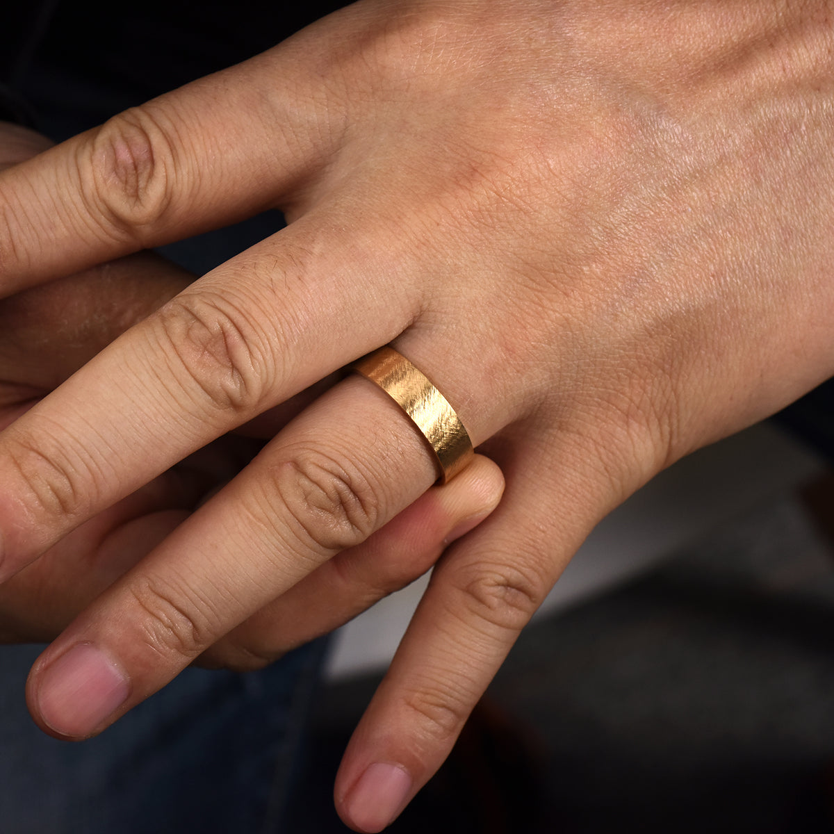 14K Yellow Gold 6mm Men's Wedding Band in Brushed Finish - View 5