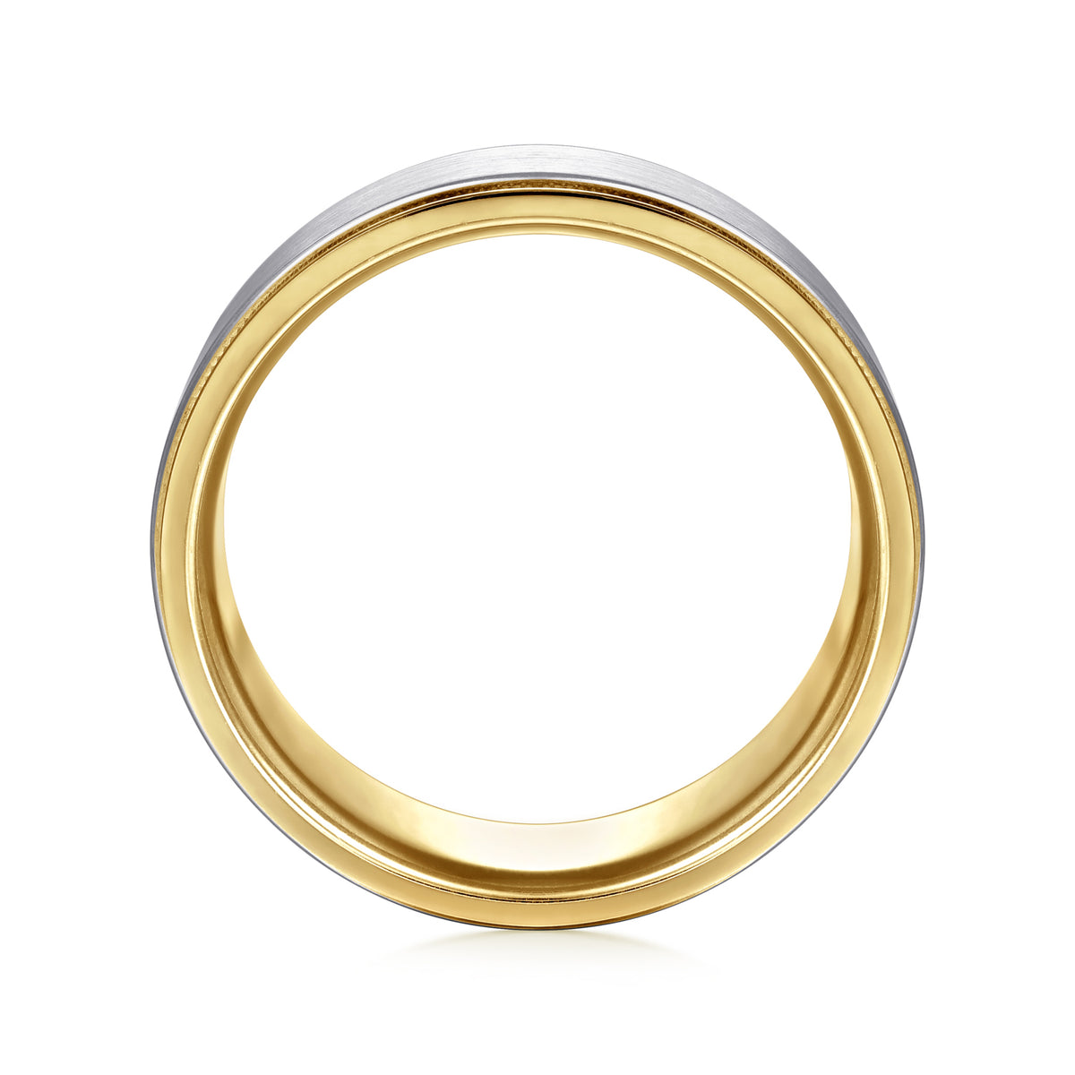 14K White-Yellow Gold 8mm Two Tone Men's Wedding Band in Satin Finish - View 2