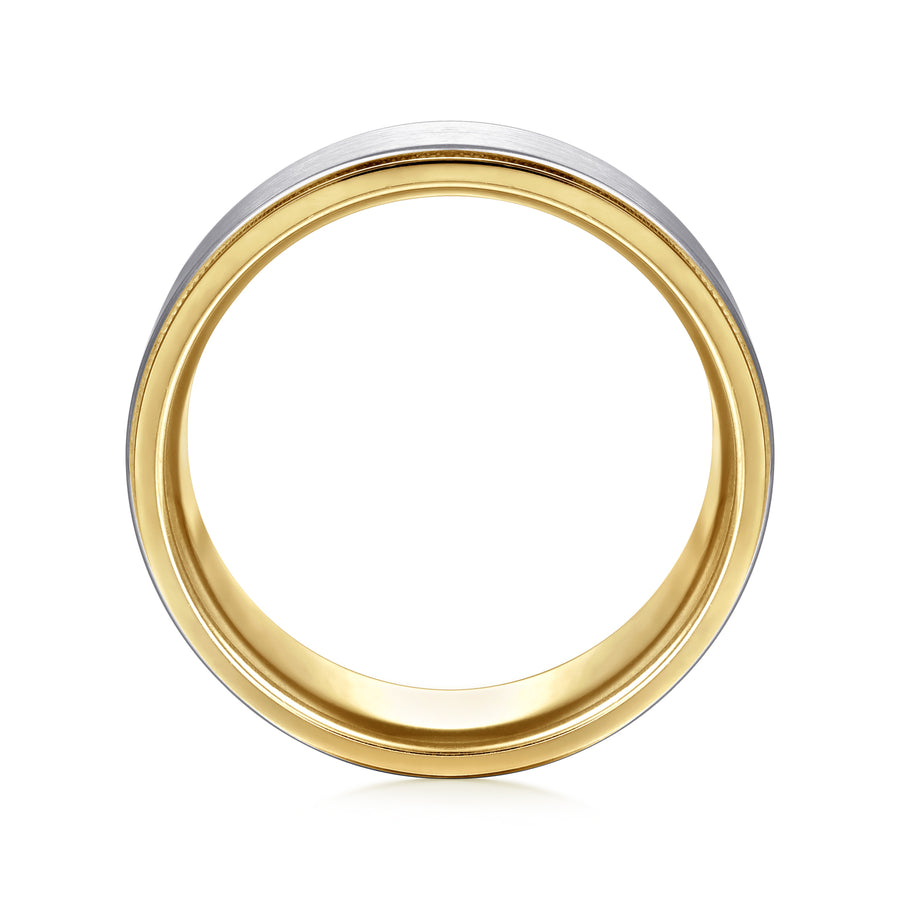 14K White-Yellow Gold 8mm Two Tone Men's Wedding Band in Satin Finish