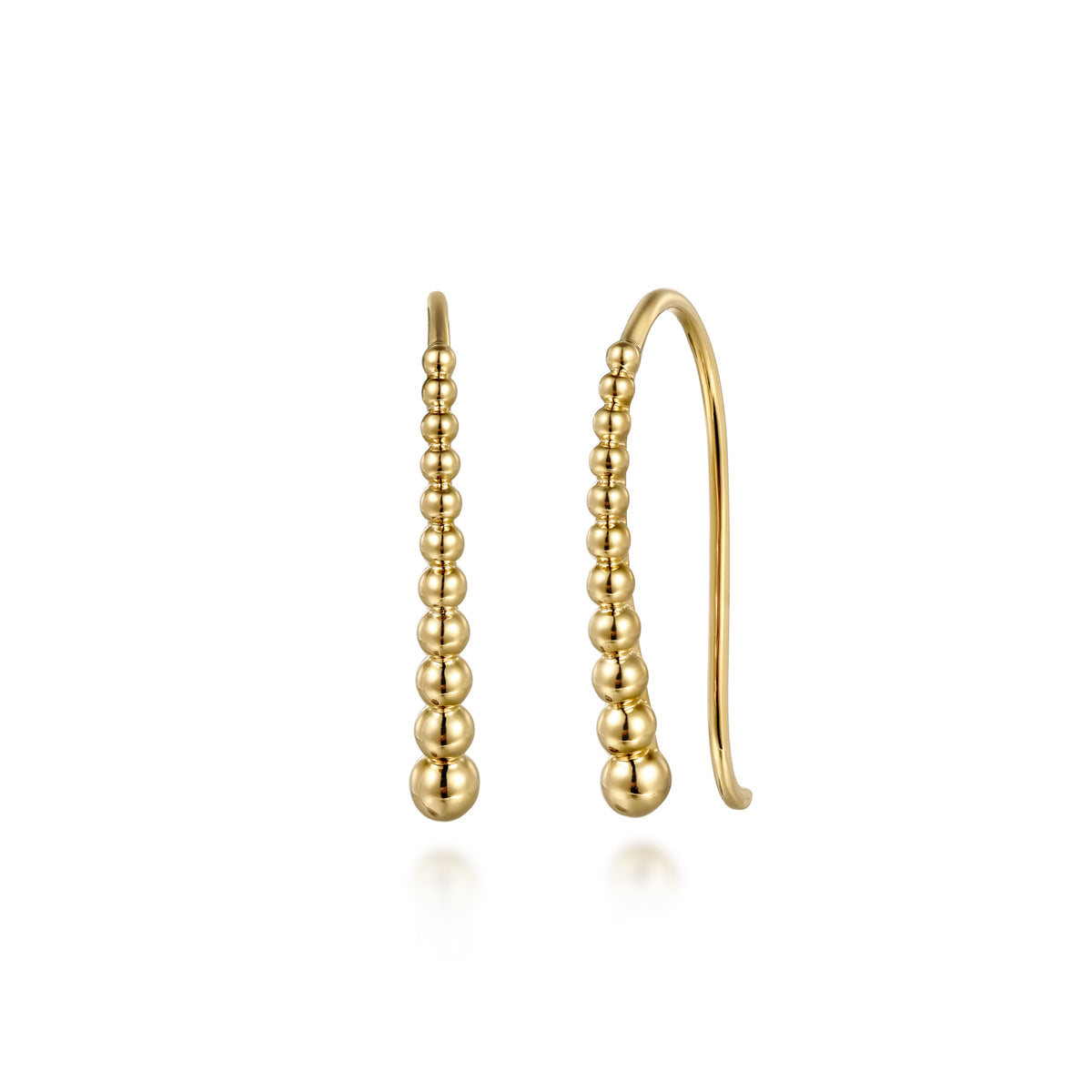 14K Yellow Plain Gold Graduating Ball Drop Frenchwire Earrings - View 1