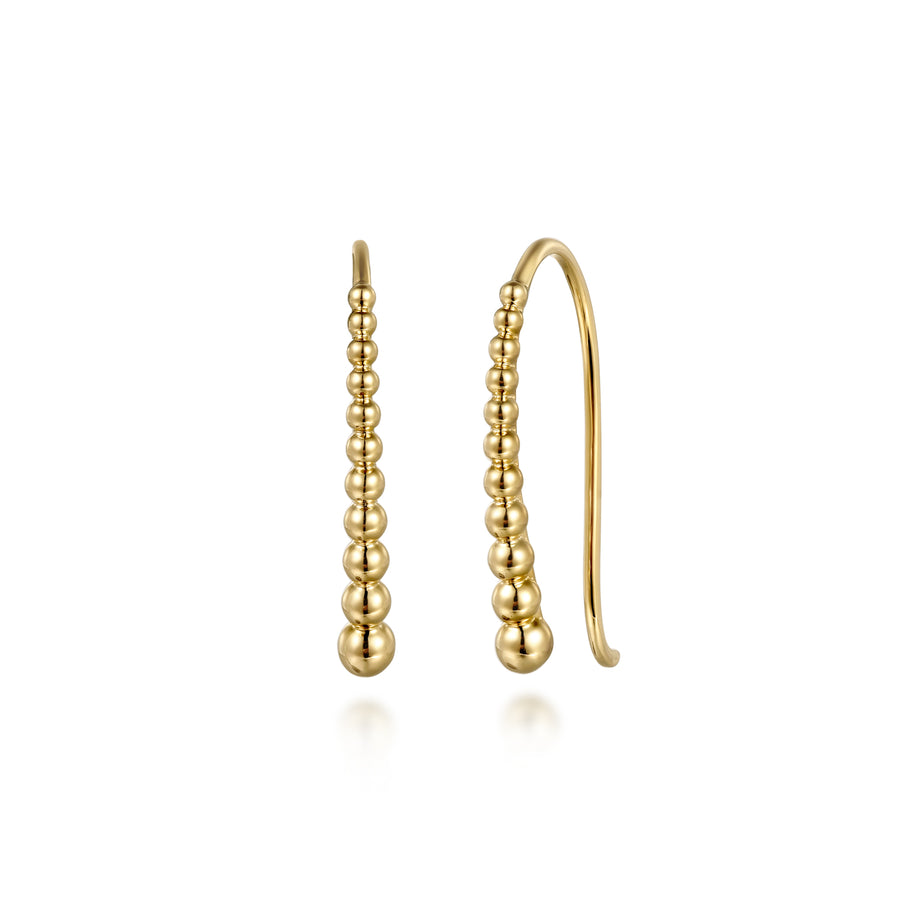 14K Yellow Plain Gold Graduating Ball Drop Frenchwire Earrings