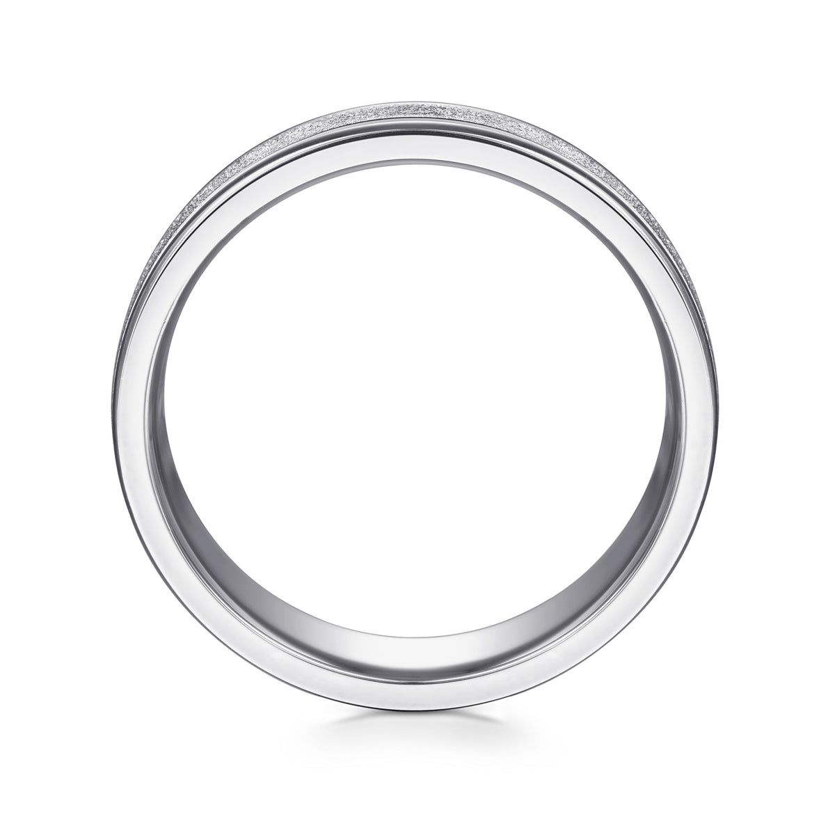 14K White Gold 6mm Men's Wedding Band in Sand Blast Finish - View 2