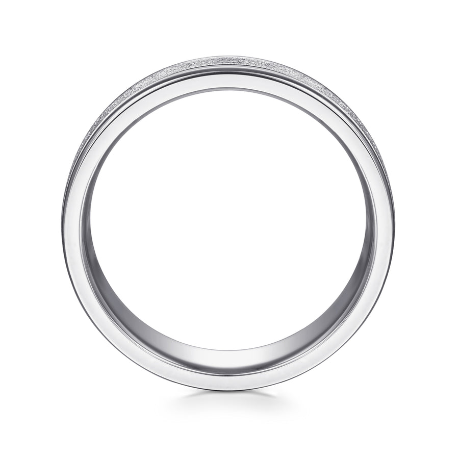 14K White Gold 6mm Men's Wedding Band in Sand Blast Finish