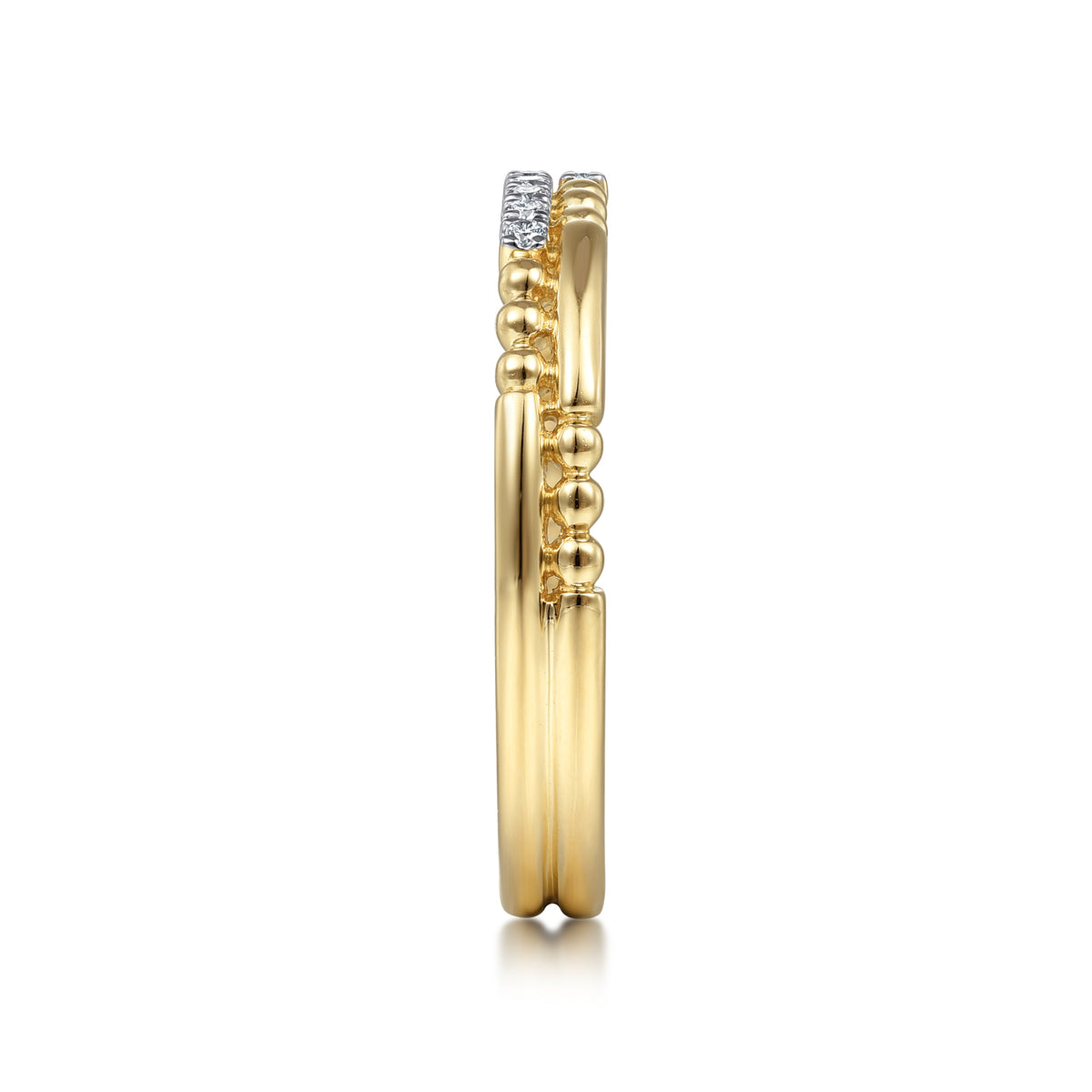 14K Yellow Gold Beaded Diamond Stackable Ring - View 4