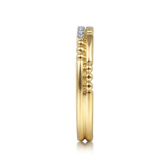 14K Yellow Gold Beaded Diamond Stackable Ring thumbnail 4