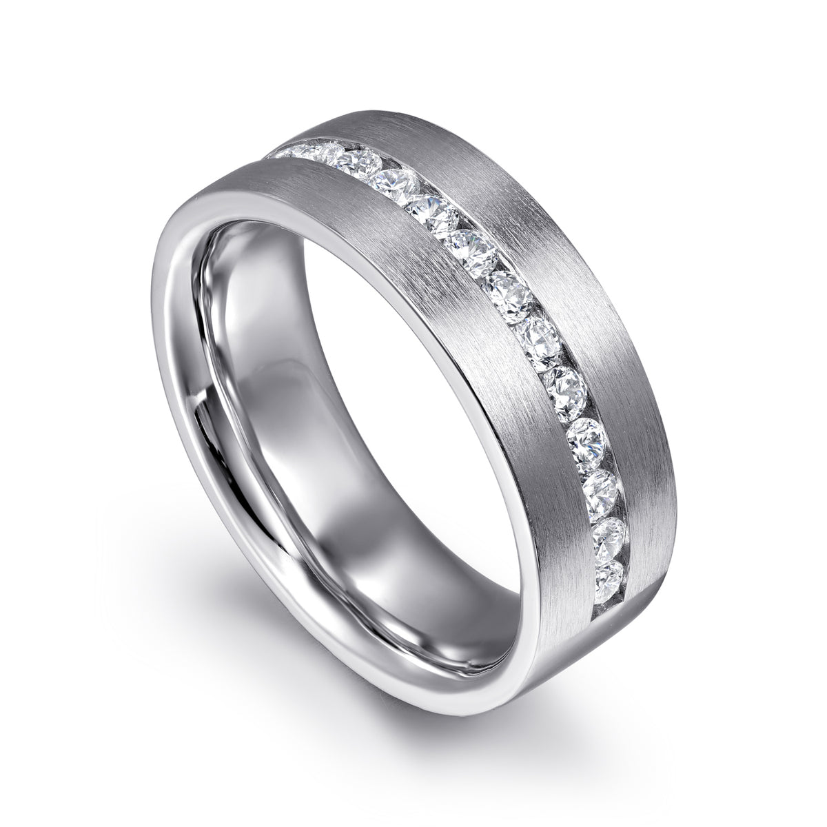 14K White Gold Diamond Men's Wedding Ring in Satin Finish - View 3