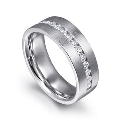 14K White Gold Diamond Men's Wedding Ring in Satin Finish thumbnail 3