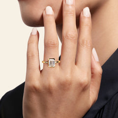 14K Yellow Gold Emerald Cut Bezel Set Diamond Engagement Ring thumbnail 6